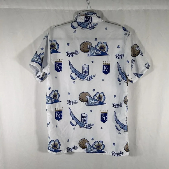 Royals Baseball Polo Shirt Men's Medium White Miller Light Button up Hawaiian - Picture 6 of 8